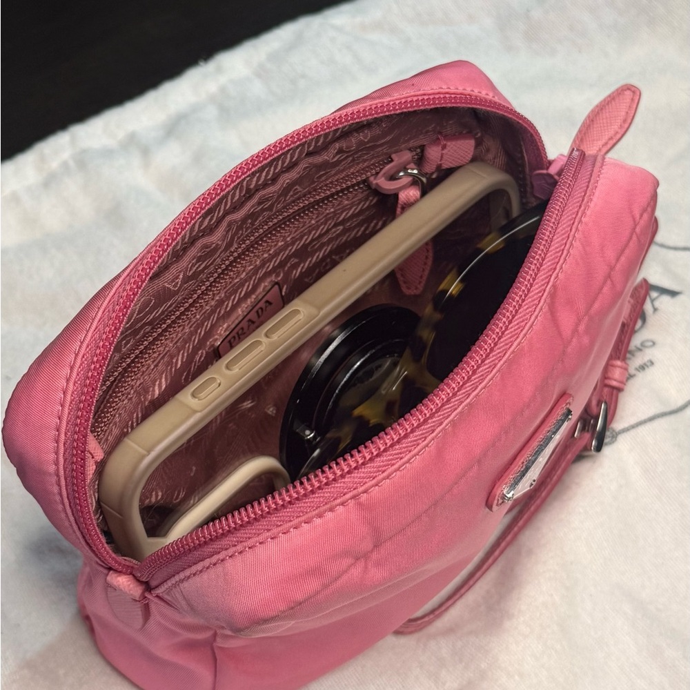 Prada Pink Nylon Wristlet Pouch with Triangle Logo Saffiano trim - Picture 9 of 12